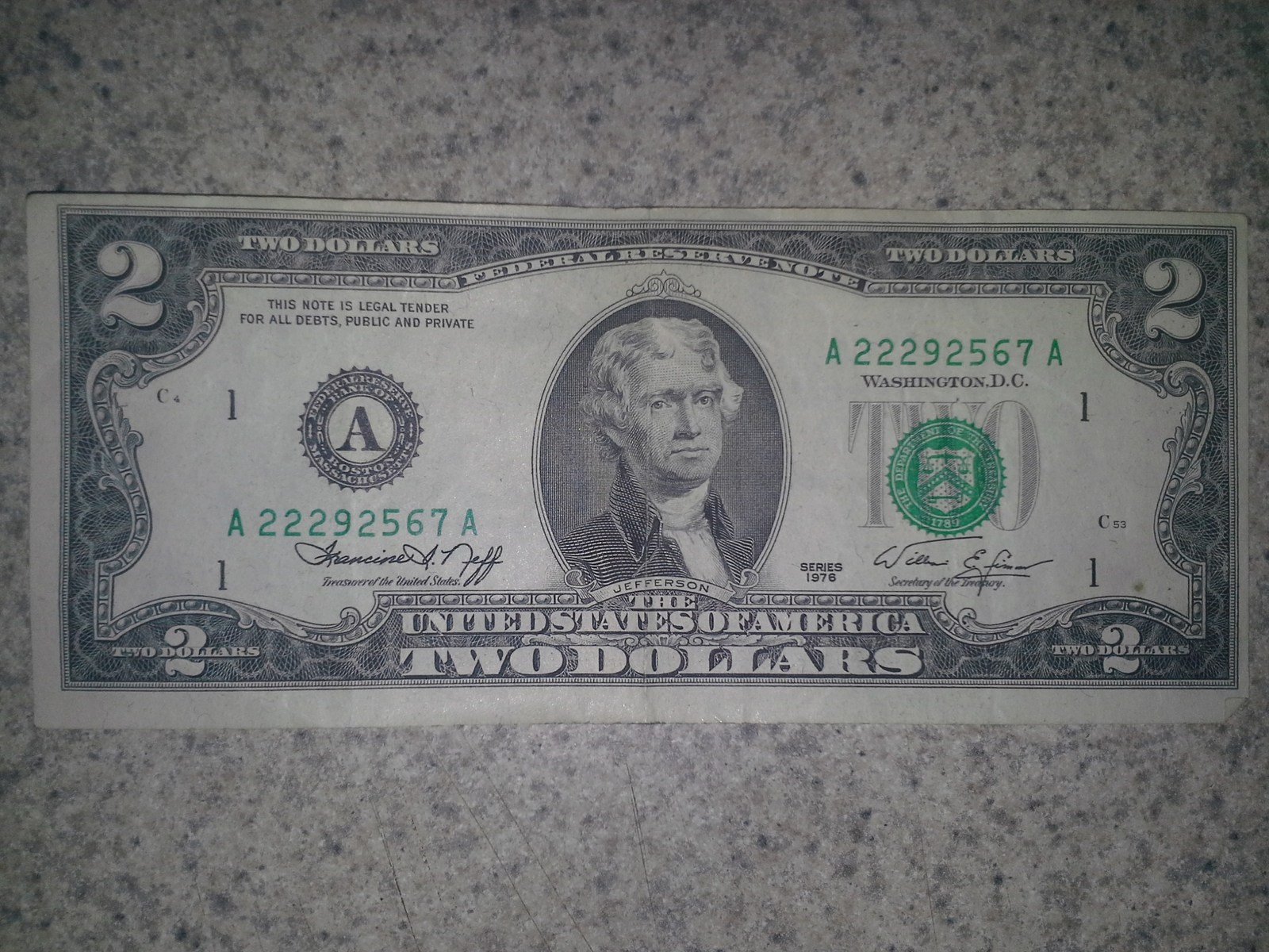 2 Dollar Bill Series 1976 Value