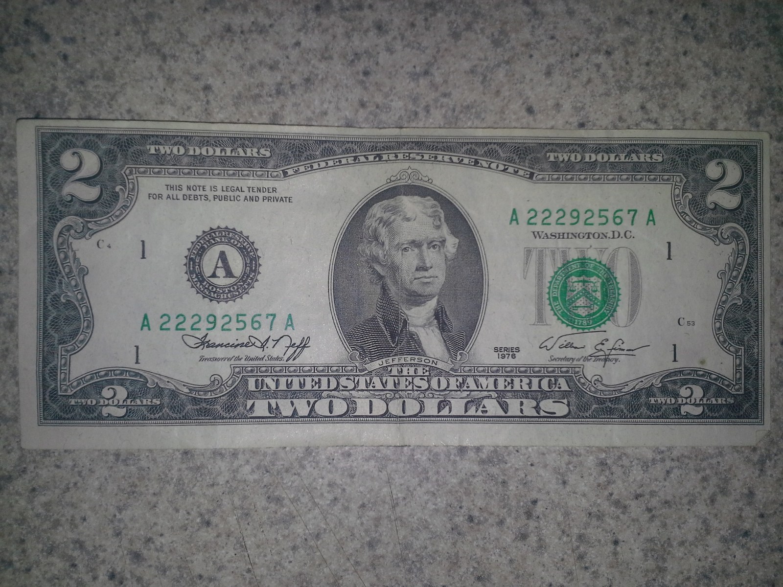 the worth of 20 dollar bill serial number jg85998599a