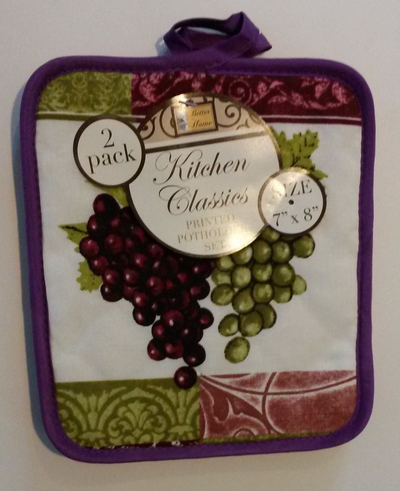 PURPLE GRAPES POTHOLDERS Set of 2 Wine Grape Vine Pot Holder NEW Oven Mitts & Potholders