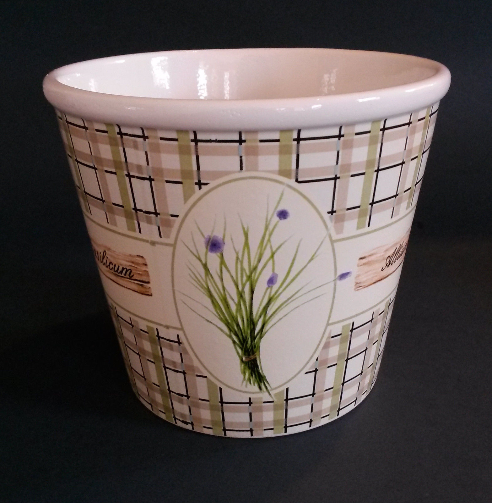 HERB PLANT POT Container Ceramic 5" Mediterranean Cottage Herbs Decor