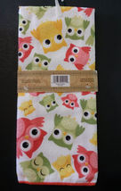 OWL KITCHEN TOWELS Set of 4 Microfiber Colorful Owls Green Bird NEW image 3