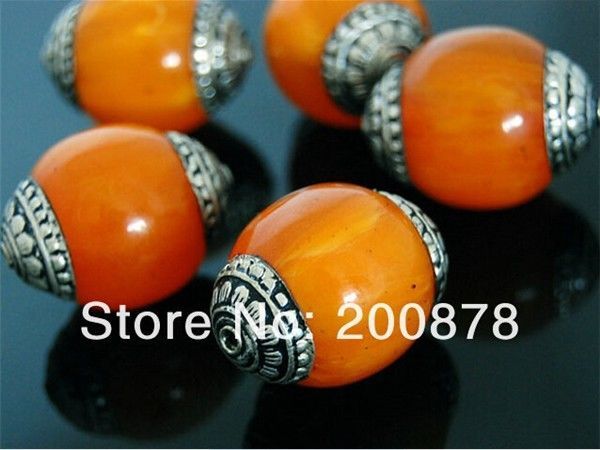 Wholesale 10 Big Nepal Beeswax Amber 925 Sterling Silver Repousse Amulet Beads 