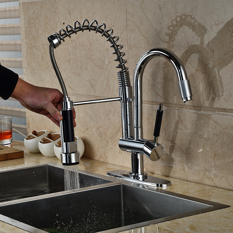 Deck Mount Hand Sprayer Kitchen Sink Mixer Taps Single Handle Dual