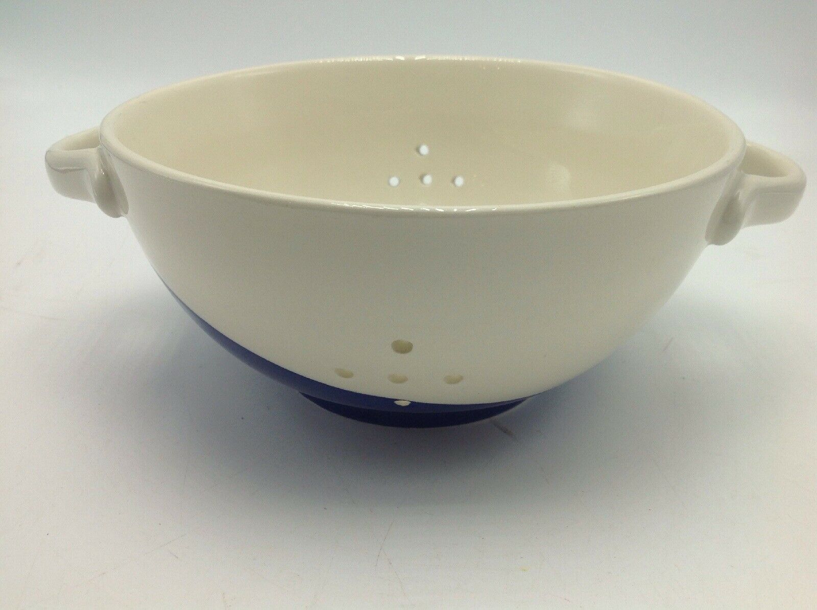 West Elm Ceramic Colander Strainer Blue White Dipped Navy Cobalt Berry