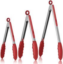 3 pcs Heavy Duty Locking Kitchen Food Tongs - 7&quot;, 9&quot; and 12&quot;  ( Red, Black) - $15.99