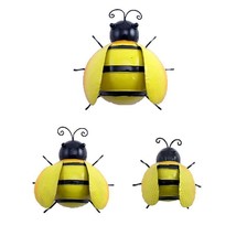 Bumblebee Figurines Set of 3 Bees Metal Hanging Wall Garden Yellow Black Stripes