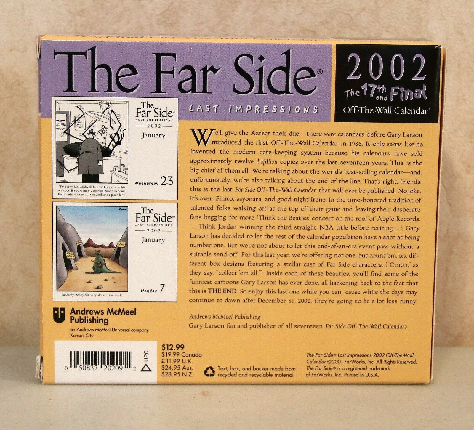 2002 Gary Larson The Far Side Last Impressions Desk Calendar Caveman