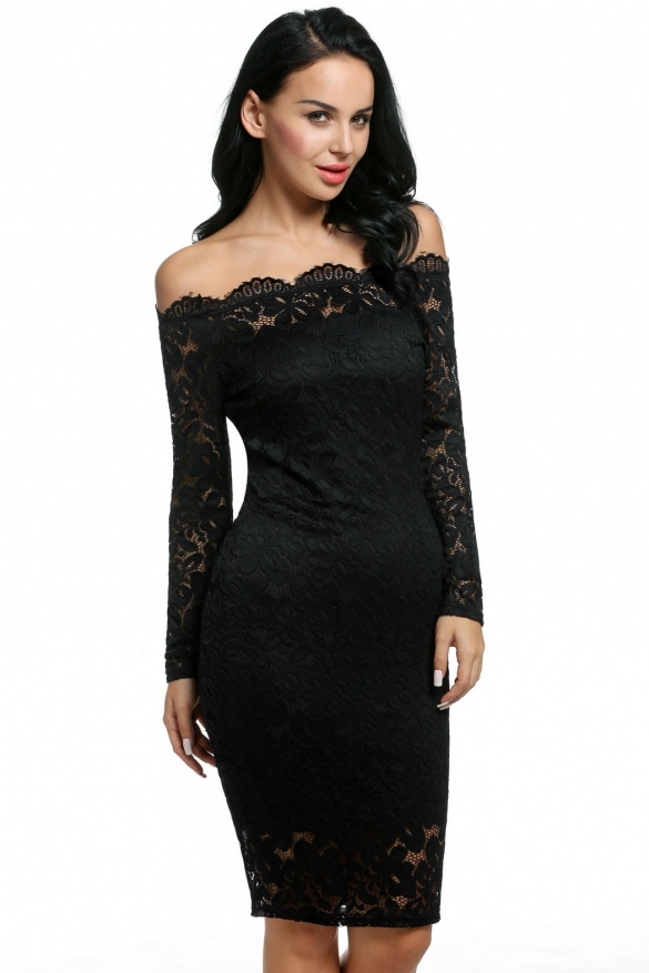 Strapless Off Shoulder Hollow Floral Lace Pencil Dress With Inner Tube ...