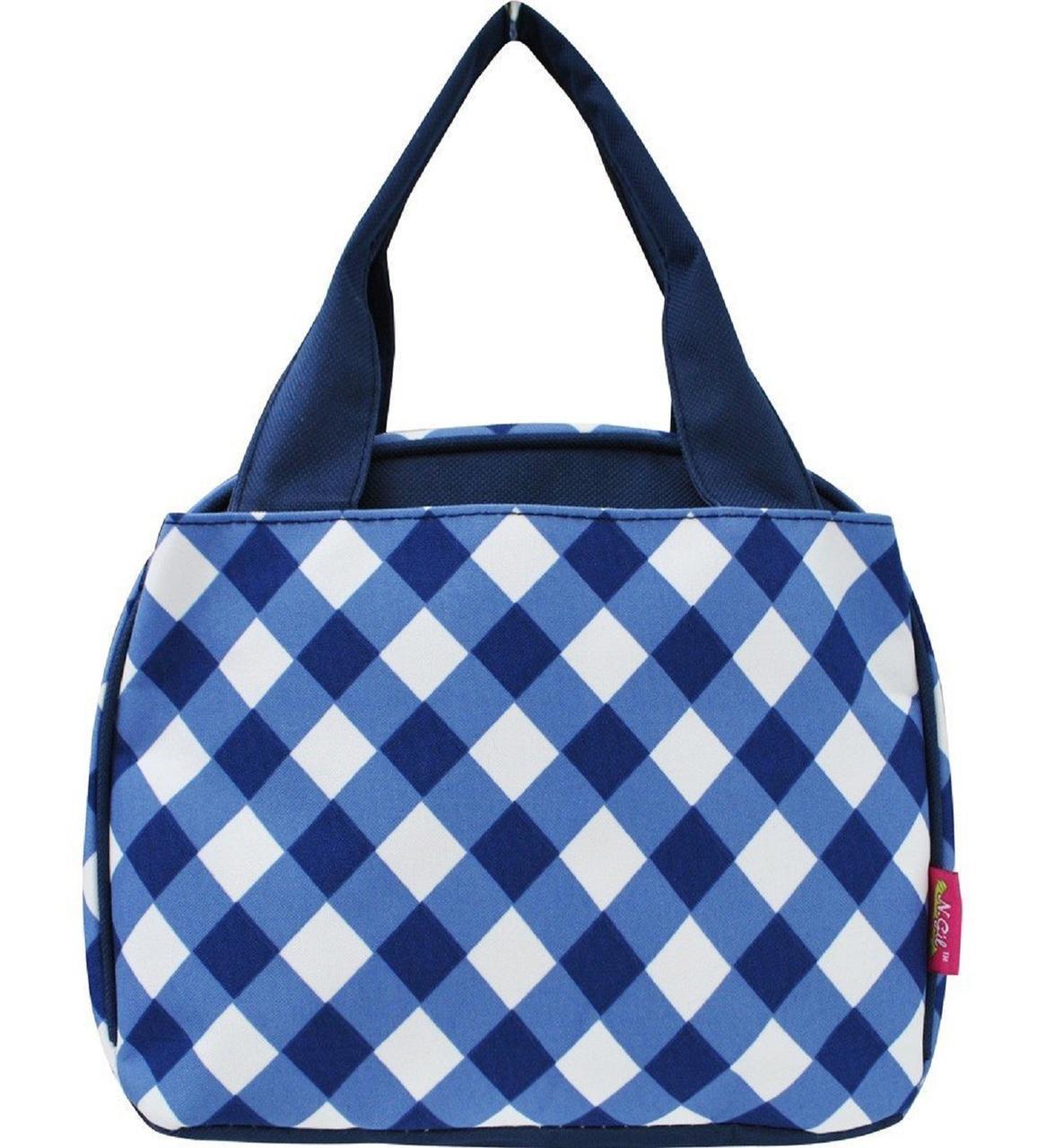 Plaid Checkered Pattern Print Insulated Lunch Tote Bag (Navy) Lunchboxes & Bags
