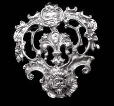 Antique sterling Peruzzi brooch Grotesque Mask Vintage silver Fleur de lis Gargo - $325.00