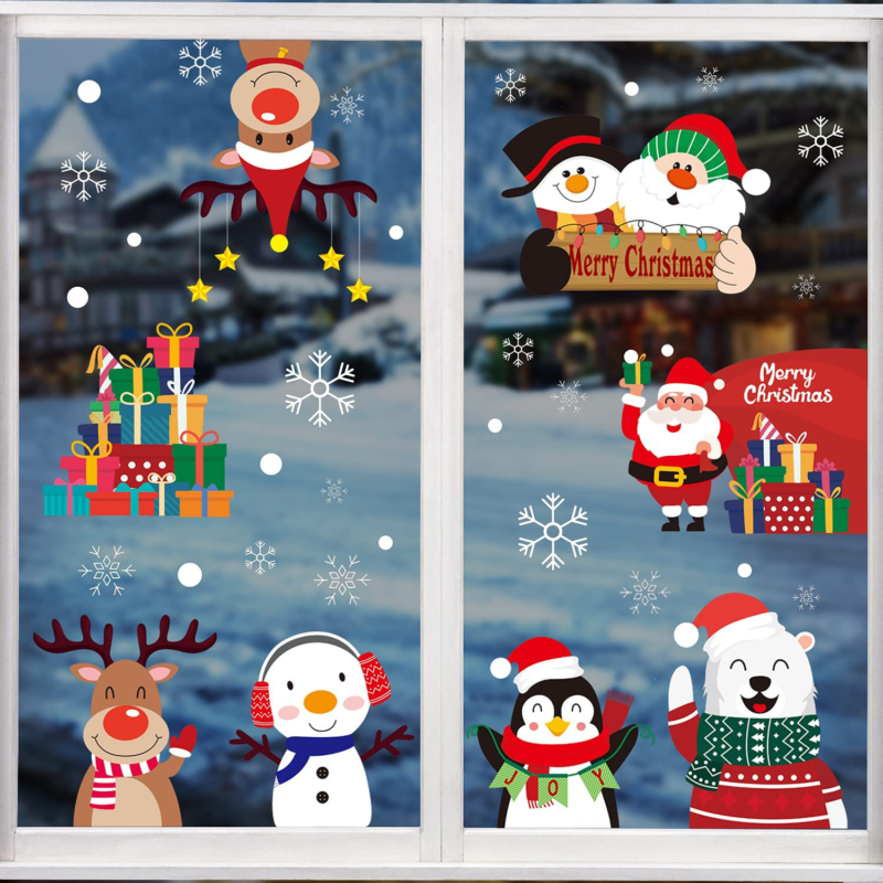 Christmas Window Clings Snowflake Reindeer Santa Claus Sticker Party Decoration