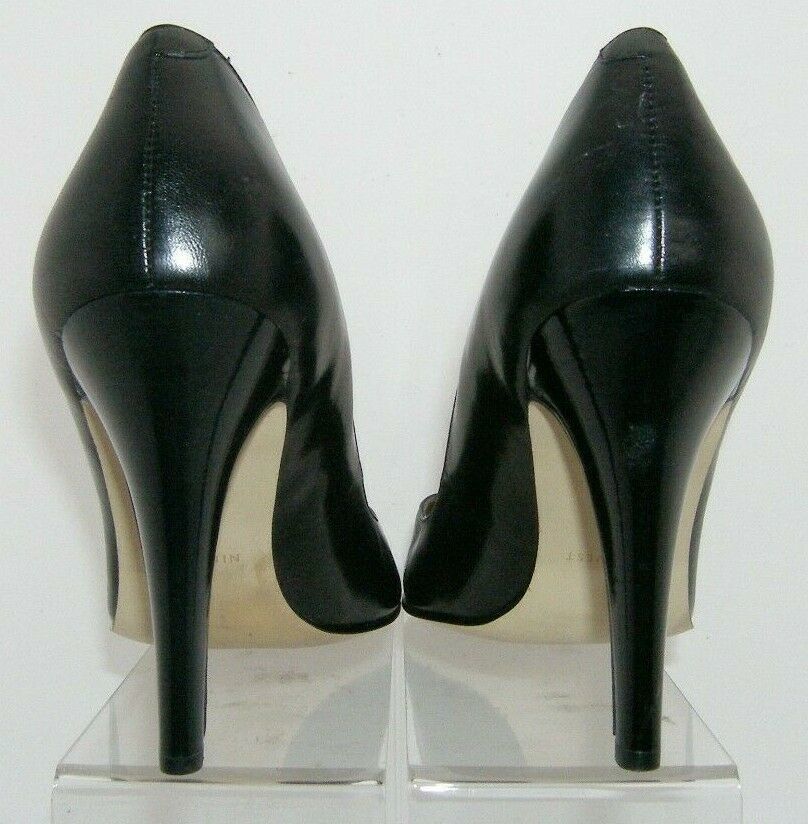 Nine West Lucero black leather sweetheart cut vamp slip on pump heels 8