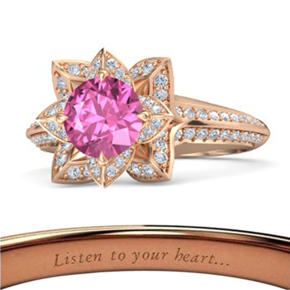 Solitaire Rd Pink Sapphire Stone Engagement Lotus Flower Ring 14k Rose Gold