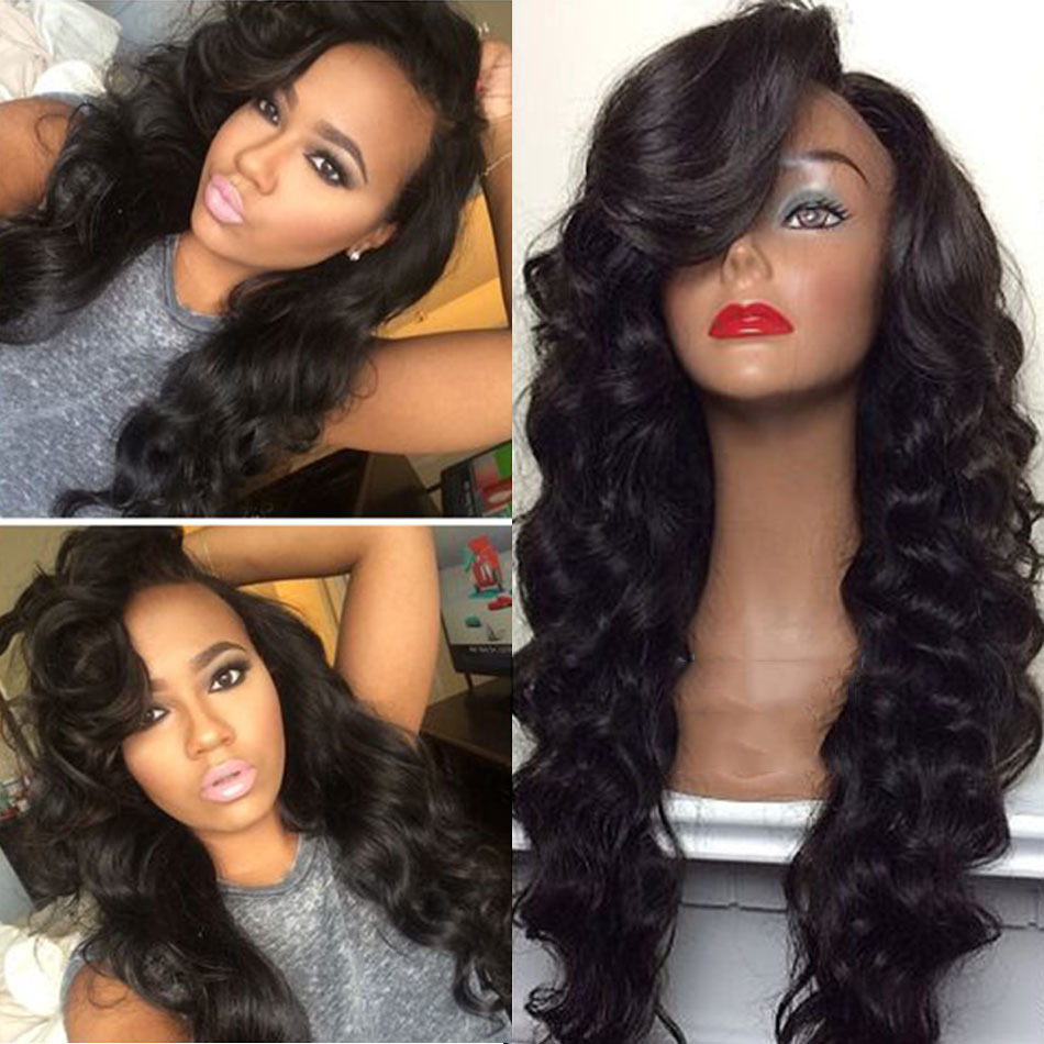 Body Wave Full Lace Human Hair Wigs Left Part Natural Color Peruvian Virgin Hair