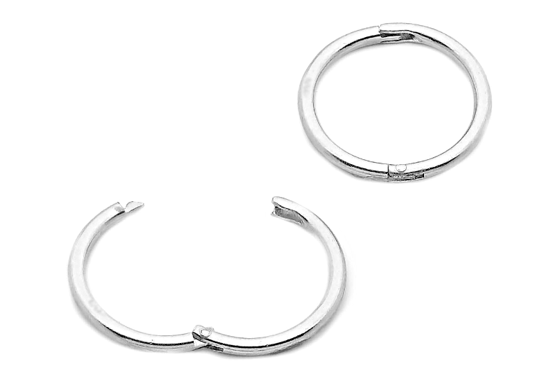 12mm Sleeper Hinged Hoop Earrings In Solid .925 Sterling Silver, Non 