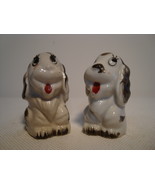 VintageJapan hand painted porcelain black &amp; white puppy salt &amp; pepper sh... - $8.00