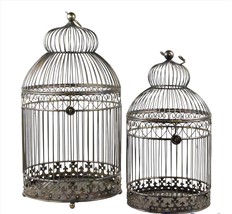 Bird Cage Planter Candle Holders Set 2 Extra Large Metal Vintage Look Two Sizes