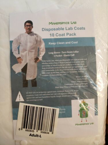 10- MAKERSPACE LAB ADULT Mediu Disposable Lab Coats Long Sleeve Turn Down Collar