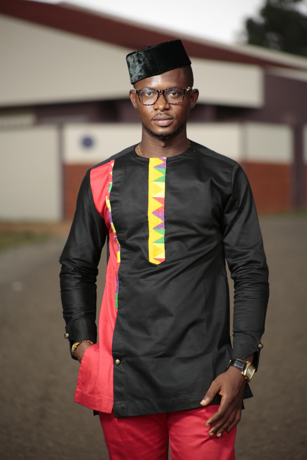 Kente & Black Cotton Men's African Clothing Men's Fashion African Men's wear