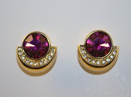 Swarovski Swan Signed Hot Pink Crystal Pierced Earrings J89GS - $43.50