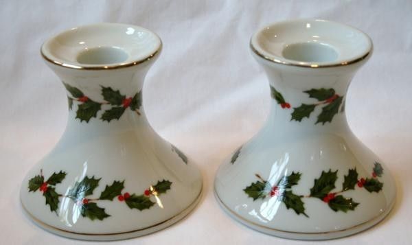 LEFTON China 1985 Numbered Holly Candle Holders Set   #390 - $38.00