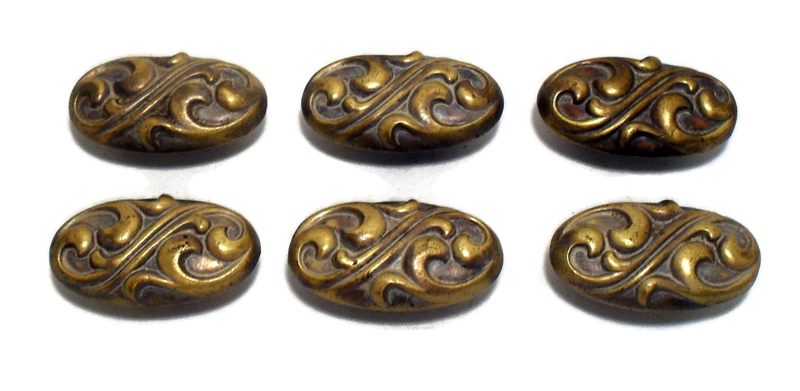 Vintage Brass Art Nouveau Drawer Pulls 6 Door Knobs & Handles