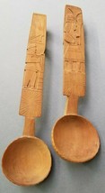 Peru Primitive Carved Wood Spoon Ladle x 2 Salad Servers Souvenir  - $28.45