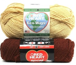 2 Ct Red Heart Eco Ways 3114 Chamois & Red Heart Sport 0361 Wood Brown Yarn