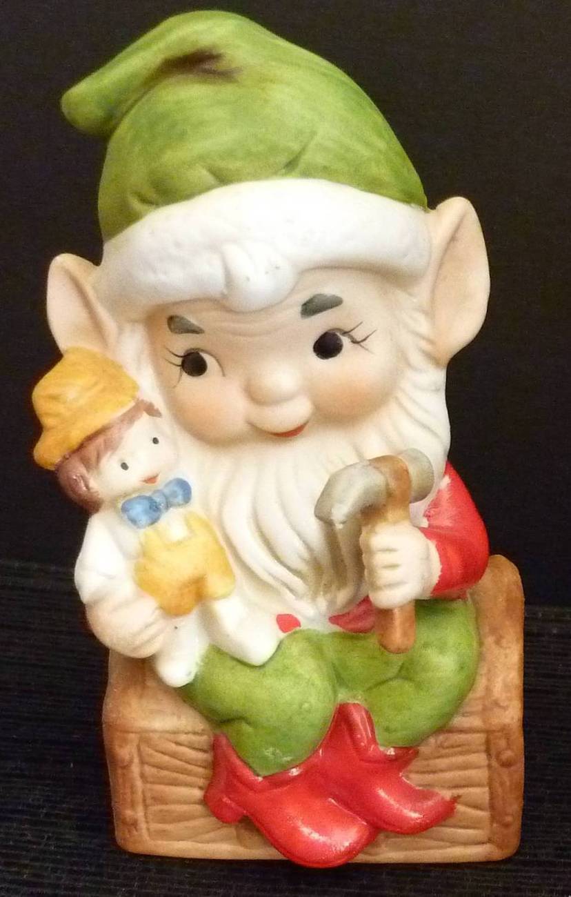 Homco Christmas Elf Figurine Trunk Doll Hammer Elves Other