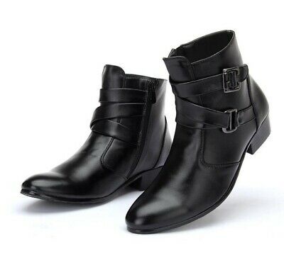 Jodhpur Superior Black Leather Rounded Buckle Strap Men High Ankle Stylish Boots