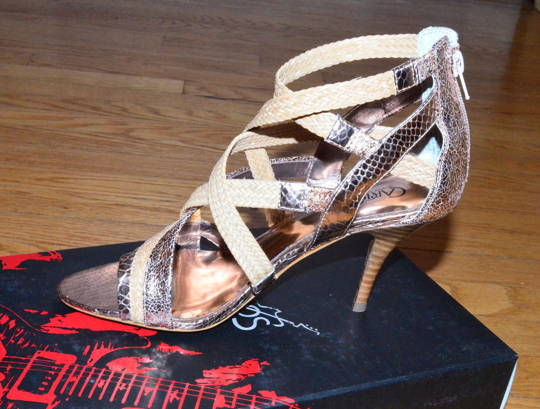 CARLOS SANTANA Gold Strap Shoes Hills Pumps Nouvelle Dress