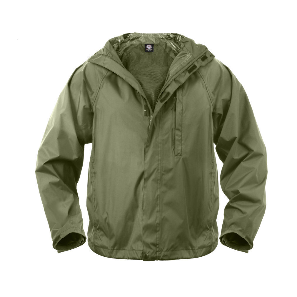 Image of Olive Green Packable Boy Scout Camping Hiking Survival Compact Raincoat Jacket