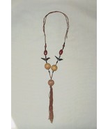 Vintage Necklace Strung With Wooden Beads Carved Fetish Birds Nuts Seeds - $12.95
