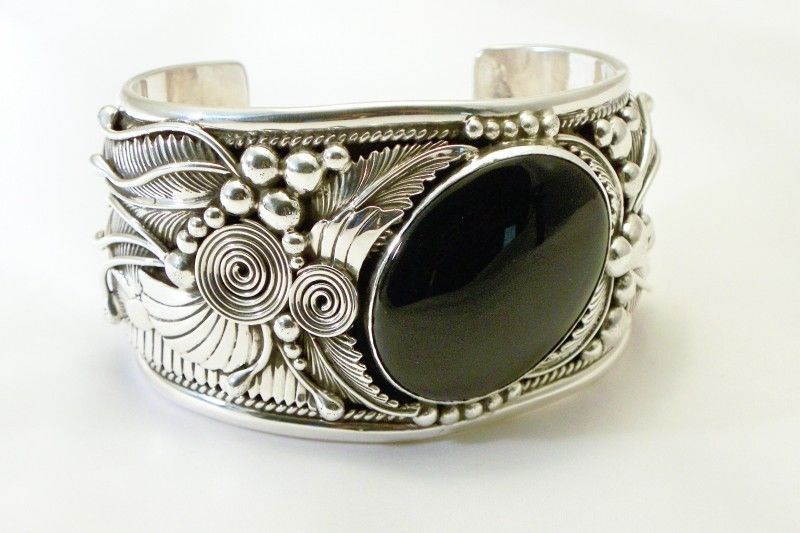 Navajo HUGE Big Boy Sterling Silver Black Onyx Mens Cuff Bracelet s8