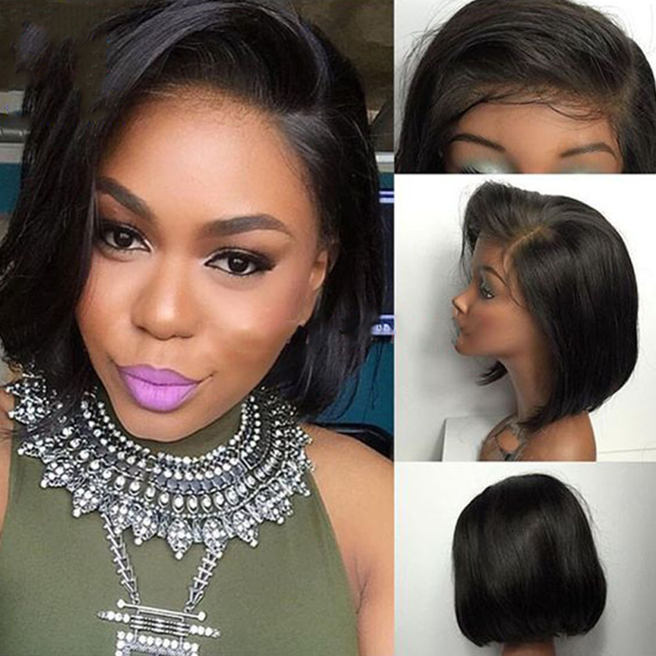 Straight Bob Human Hair Lace Front Wigs for Black Women Left Part