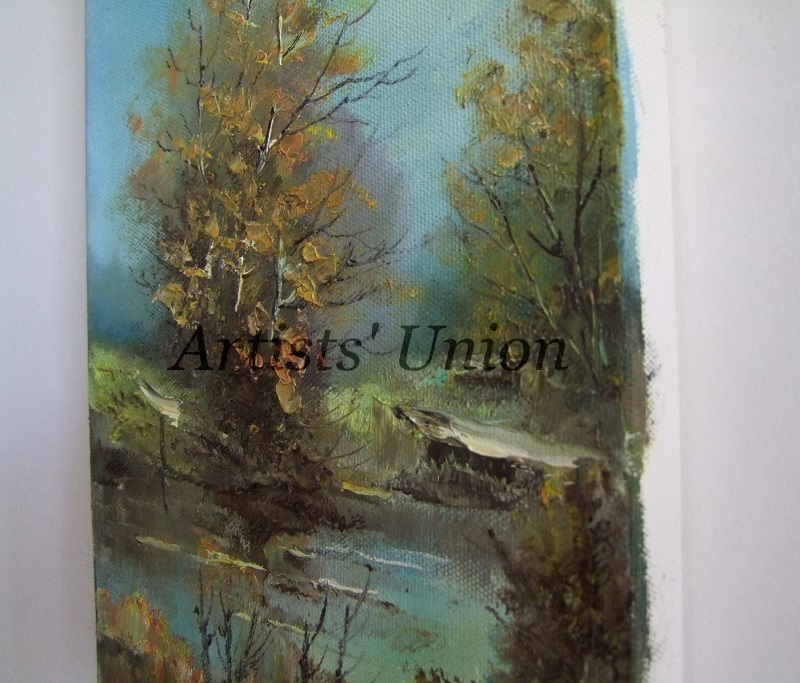 Autumn Landscape River Original Oil Painting Impasto European Artist