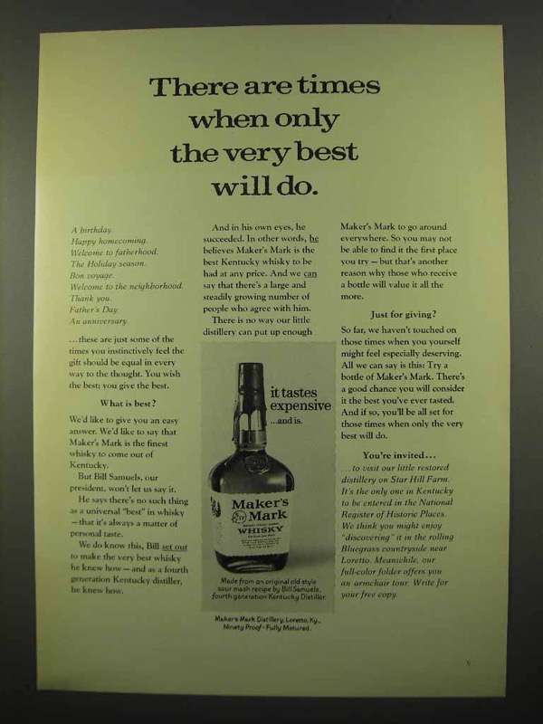 1975 Maker's Mark Whisky Ad - Only The Best Will Do - 1970-79