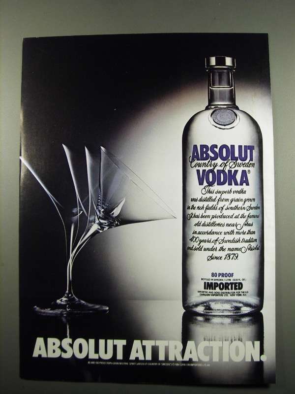 1984 Absolut Vodka Ad - Absolut Attraction - 1980-89