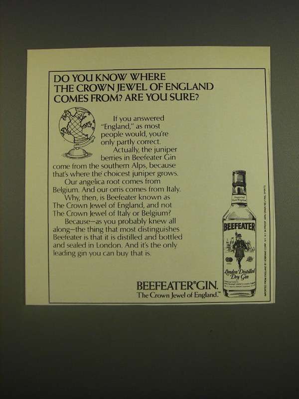 1985 Beefeater Gin Ad - Do you know where the crown jewel of England ...