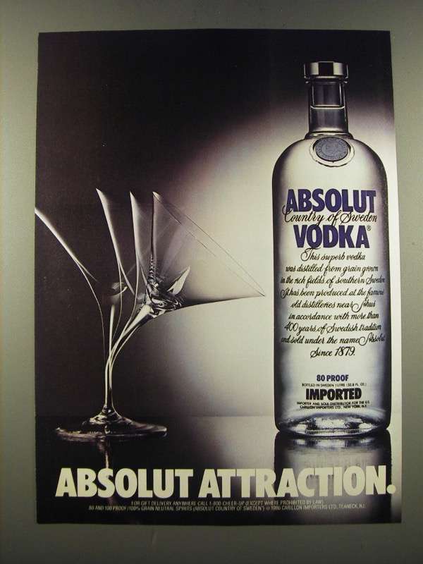 1986 Absolut Vodka Ad - Absolut Attraction - 1980-89