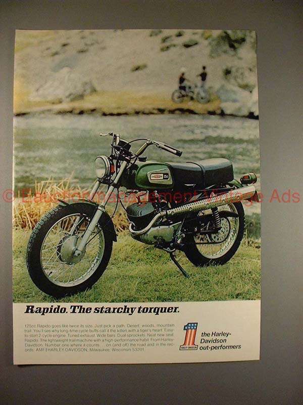 1970 Harley Davidson 125cc Rapido Motorcycle Ad, NICE!! - $14.99