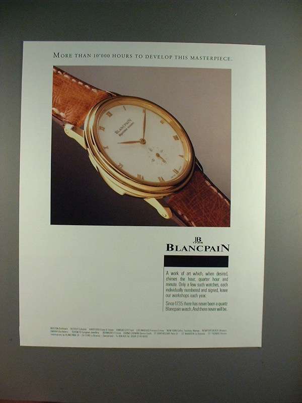 1987 Blancpain Watch Ad - 10,000 Hours to Develop - 1980-89