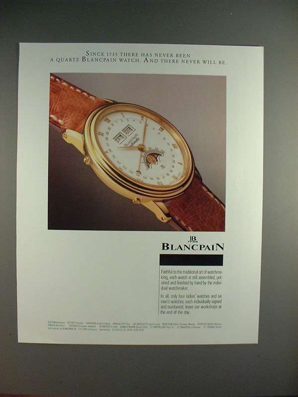 1987 Blancpain Watch Ad - Never Been a Quartz - 1980-89