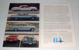 1964 Chevrolet Car Ad: Impala, Corvette, Corvair Monza - $14.99