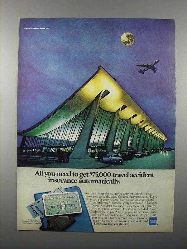 1980 American Express Credit Card Ad - Travel Insurance - 1980-89