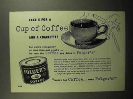 1952 Folger&#39;s Coffee Ad - Take 5 for Cup and Cigarette - $14.99