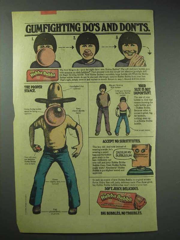 Primary image for 1980 Hubba Bubba Bubble Gum Ad - Gumfighting Do's