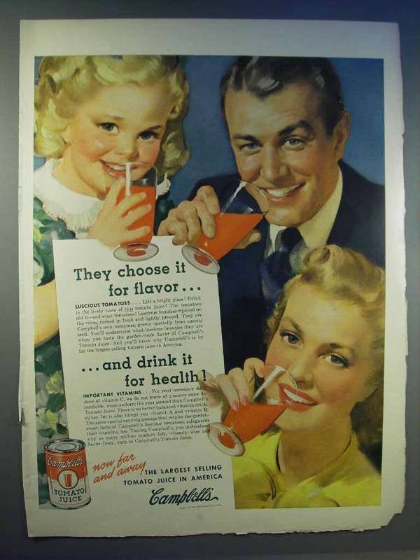 1942 Campbell's Tomato Juice Ad - Choose For Flavor - 1940-49