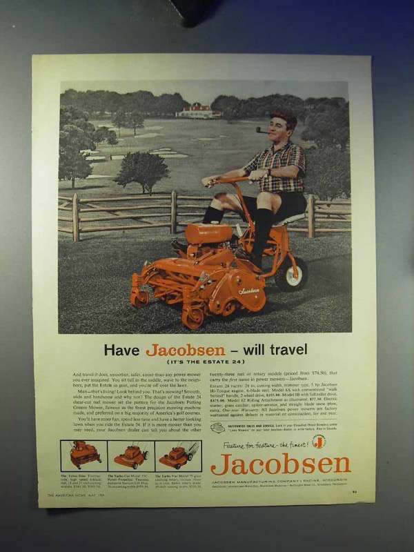 1959 Jacobsen Estate 24 Lawn Mower Ad - Will Travel - 1950-59