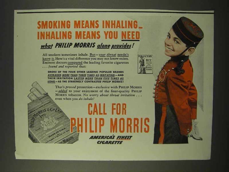 1942 Philip Morris Cigarette Ad, Smoking Means Inhaling - 1940-49